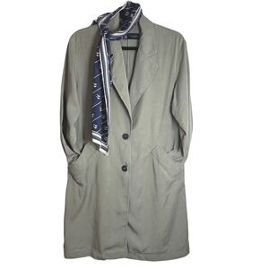 Zara Olive Green 100% Lyocell Trench Coat Duster‎ S Boho Jacket Gorpcore Minimal